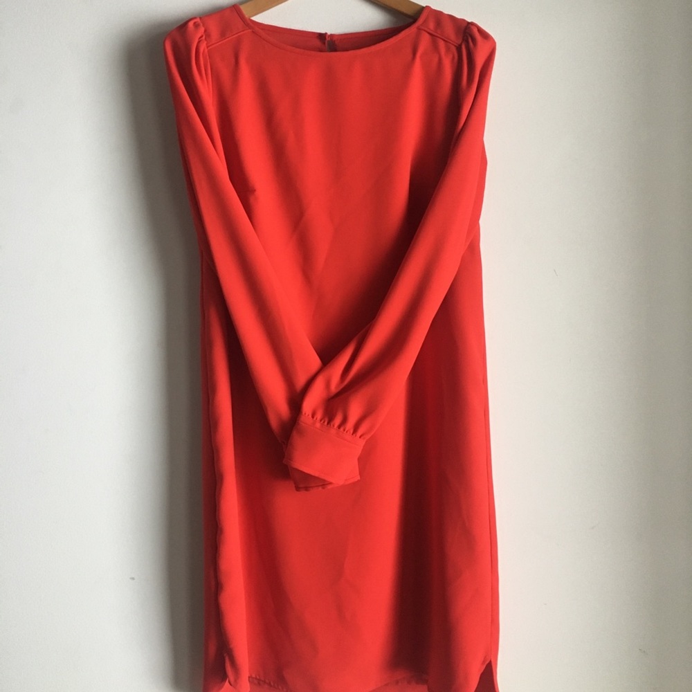 J. Crew Long Sleeve Babydoll Shirt Dress RED Cuffs Button Keyhole Size 2Tall NWT